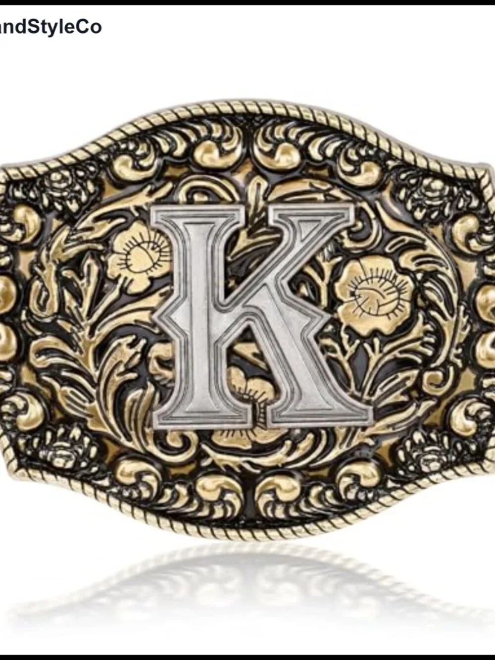 Western Belt Buckle Initial K Cowboy Rodeo Floral Metal Alloy for Men Women